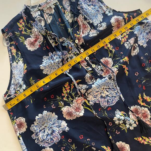 Daniel Rainn 100% Silk Navy Floral Top Womens Size 1X Tasseled Boho Tank - Picture 8 of 10